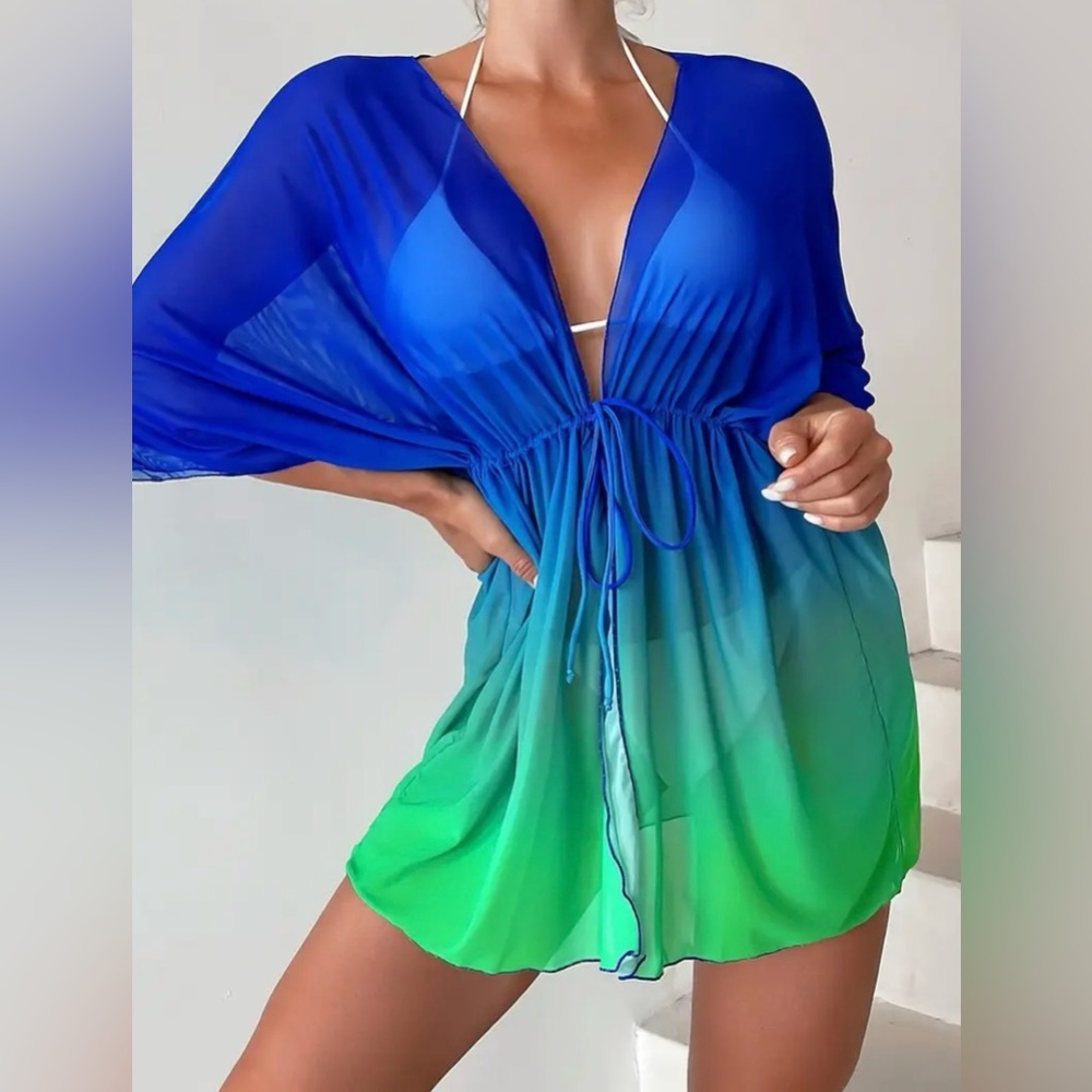Blue and Green Sheer Cover-Up Dress